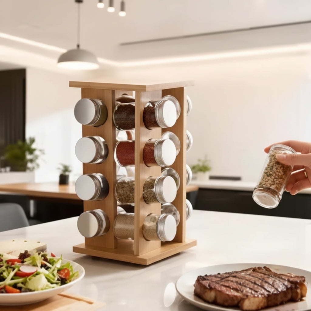 Ordelio 16 Jar Rotating Spice Rack Organizer